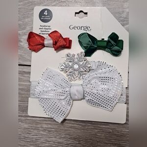 George Kids' Holiday Bow Headband Set - Red, Green, Silver, White